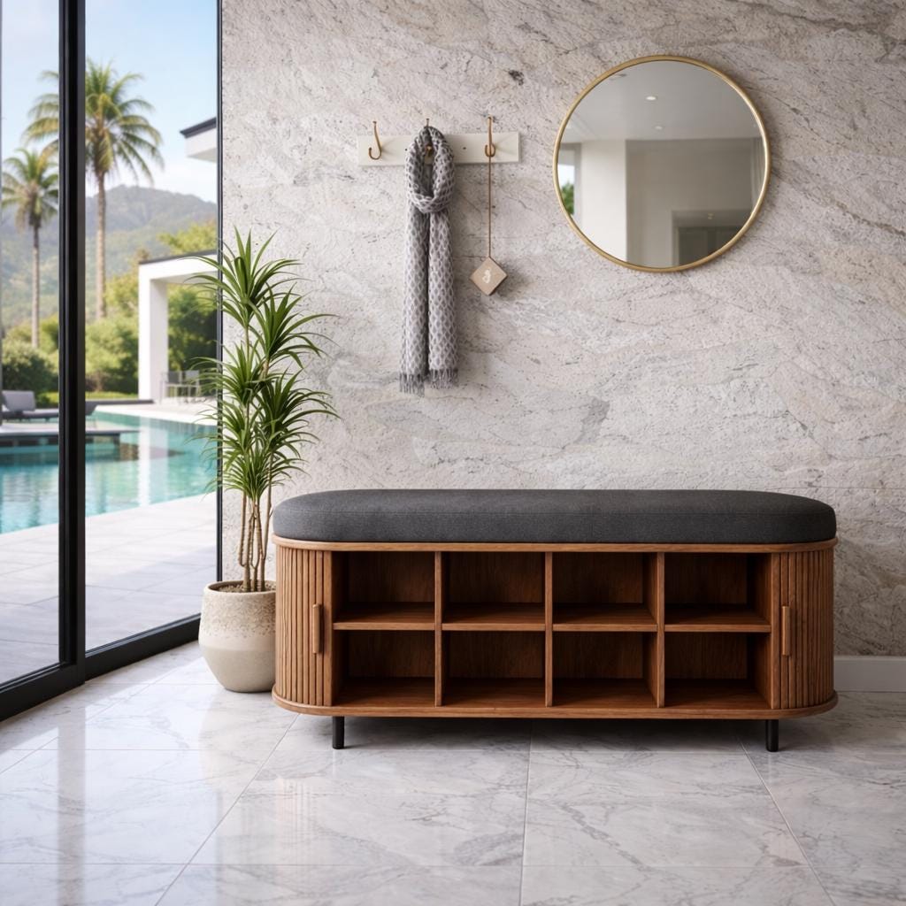 Modern Wooden Shoe Storage Bench with Padded Seat – 3-Tier Organizer Cabinet for Entryway