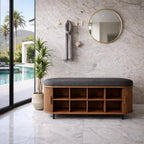 Modern Wooden Shoe Storage Bench with Padded Seat – 3-Tier Organizer Cabinet for Entryway
