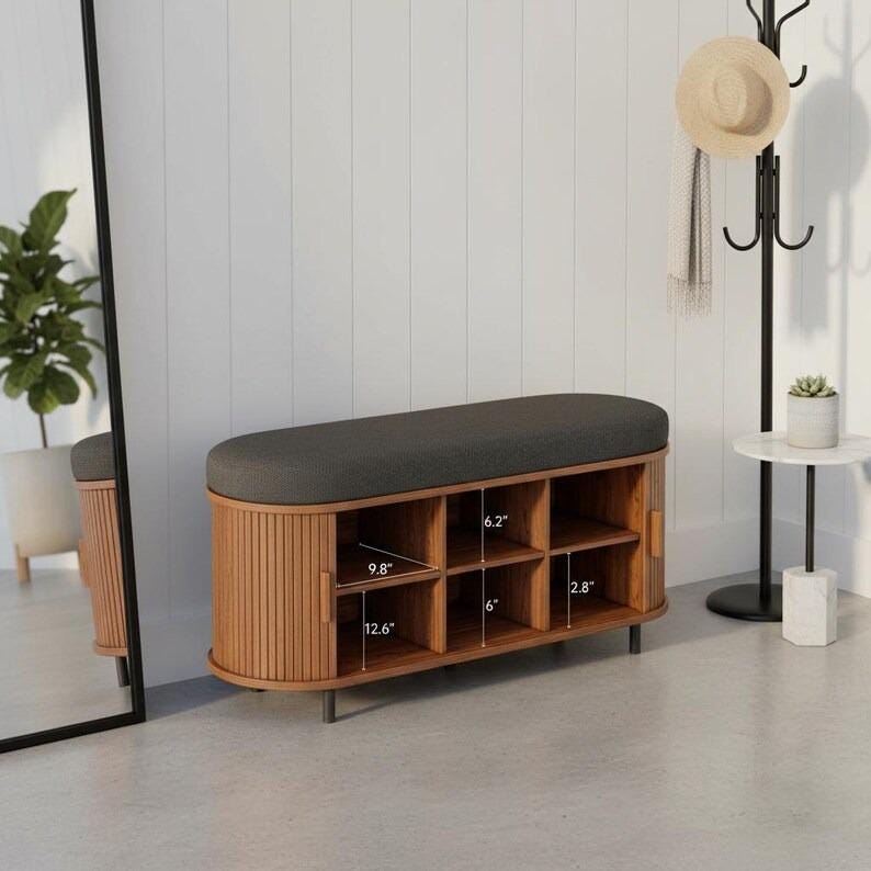 Modern Wooden Shoe Storage Bench with Padded Seat – 3-Tier Organizer Cabinet for Entryway