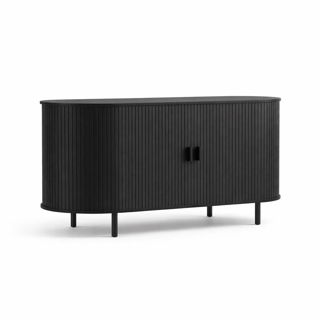 40-Inch Modern Black Fluted Sideboard Cabinet – Minimalist Storage Console with Metal Legs