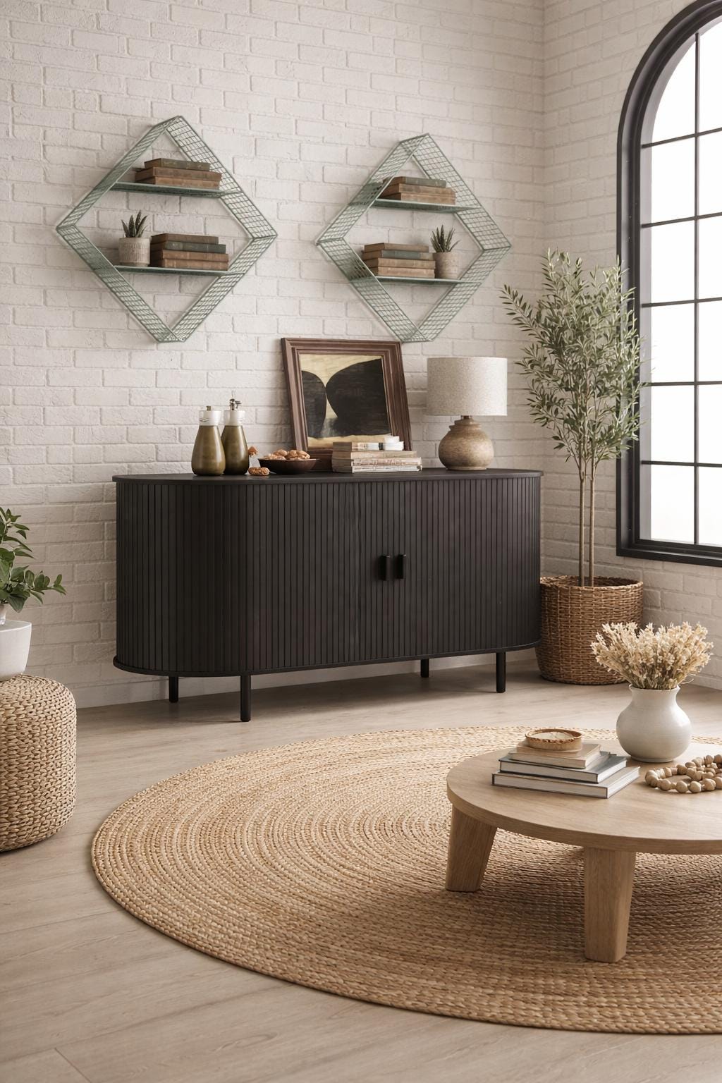 40-Inch Modern Black Fluted Sideboard Cabinet – Minimalist Storage Console with Metal Legs