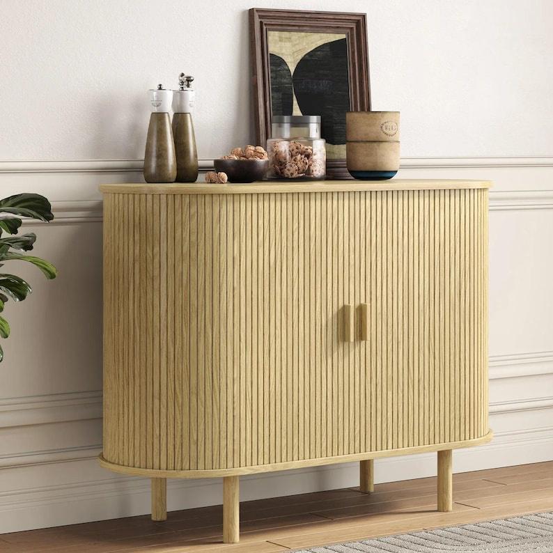 40-Inch Modern Black Fluted Sideboard Cabinet – Minimalist Storage Console with Metal Legs