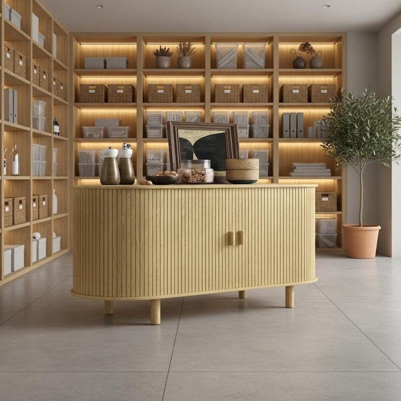 40-Inch Modern Black Fluted Sideboard Cabinet – Minimalist Storage Console with Metal Legs