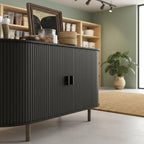 40-Inch Modern Black Fluted Sideboard Cabinet – Minimalist Storage Console with Metal Legs