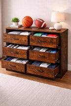Rustic 6 Drawer Wooden Dresser | Vintage Industrial Storage Cabinet | Bedroom Sideboard Console
