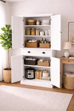 Black Wooden Storage Cabinet | Farmhouse Pantry Cupboard | Tall Multi-Storage Organizer with Doors & Drawer