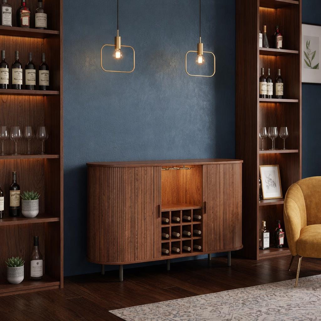 Luxury Modern Wooden Bar Cabinet with Built-in Wine Rack & Coffee Station