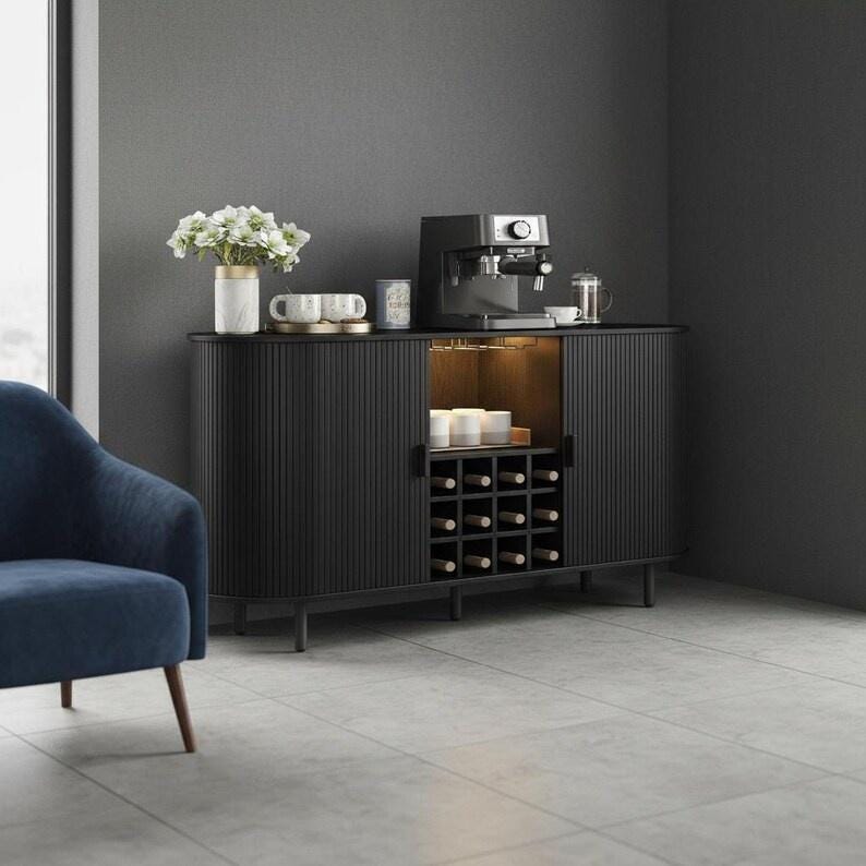 Luxury Modern Wooden Bar Cabinet with Built-in Wine Rack & Coffee Station