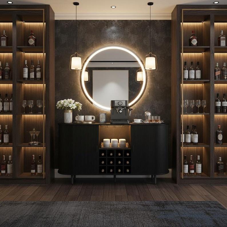 Luxury Modern Wooden Bar Cabinet with Built-in Wine Rack & Coffee Station