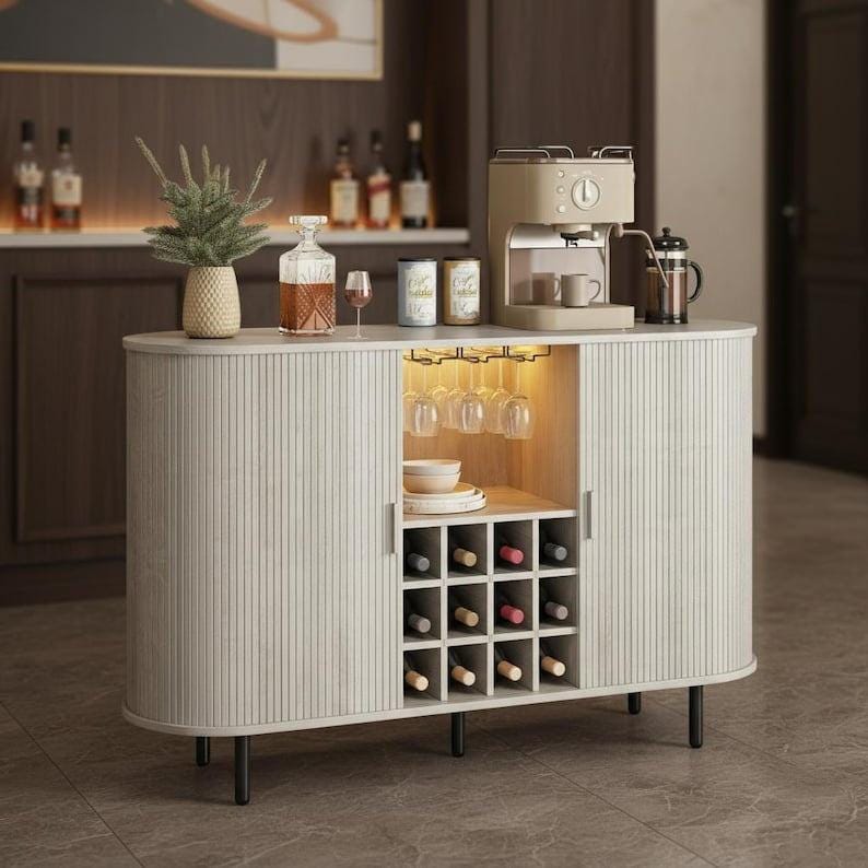 Luxury Modern Wooden Bar Cabinet with Built-in Wine Rack & Coffee Station