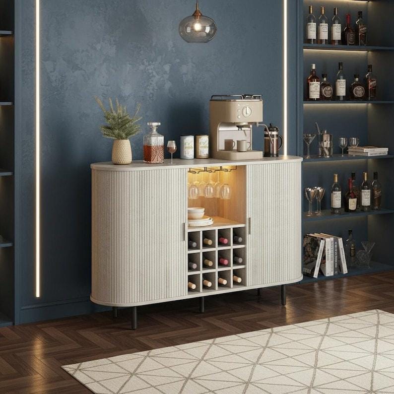 Luxury Modern Wooden Bar Cabinet with Built-in Wine Rack & Coffee Station