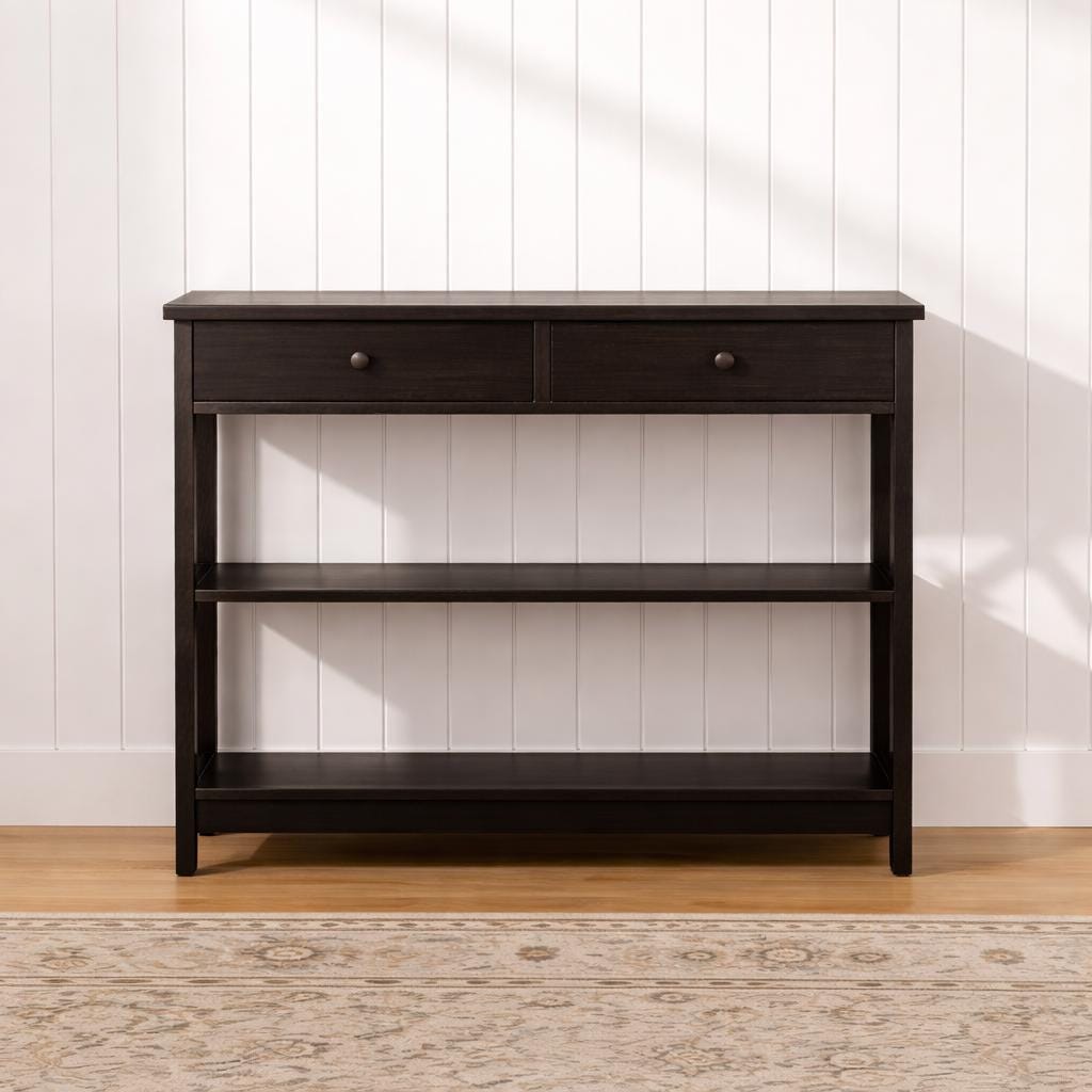 Modern Black Console Table with Storage Shelf & Drawers | Entryway / Living Room Wooden Cabinet