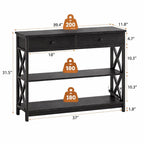 Modern Black Console Table with Storage Shelf & Drawers | Entryway / Living Room Wooden Cabinet