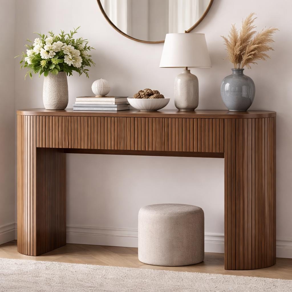 Modern Fluted Wood Console Table – Minimalist Entryway Table with Elegant Ribbed Design