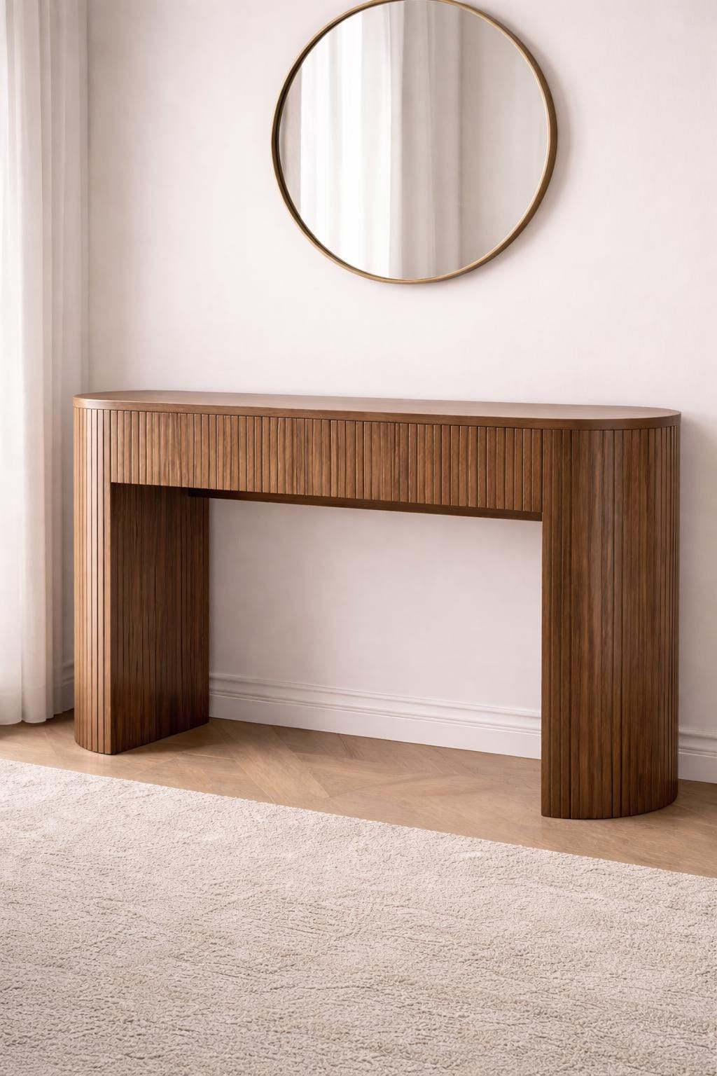 Modern Fluted Wood Console Table – Minimalist Entryway Table with Elegant Ribbed Design