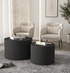 Modern Black Ribbed Drum Nesting Coffee Tables – Set of 2 Side Tables