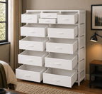 Modern Brown 14-Drawer Dresser Chest – 10 Large + 4 Small Storage Drawers with White Frame