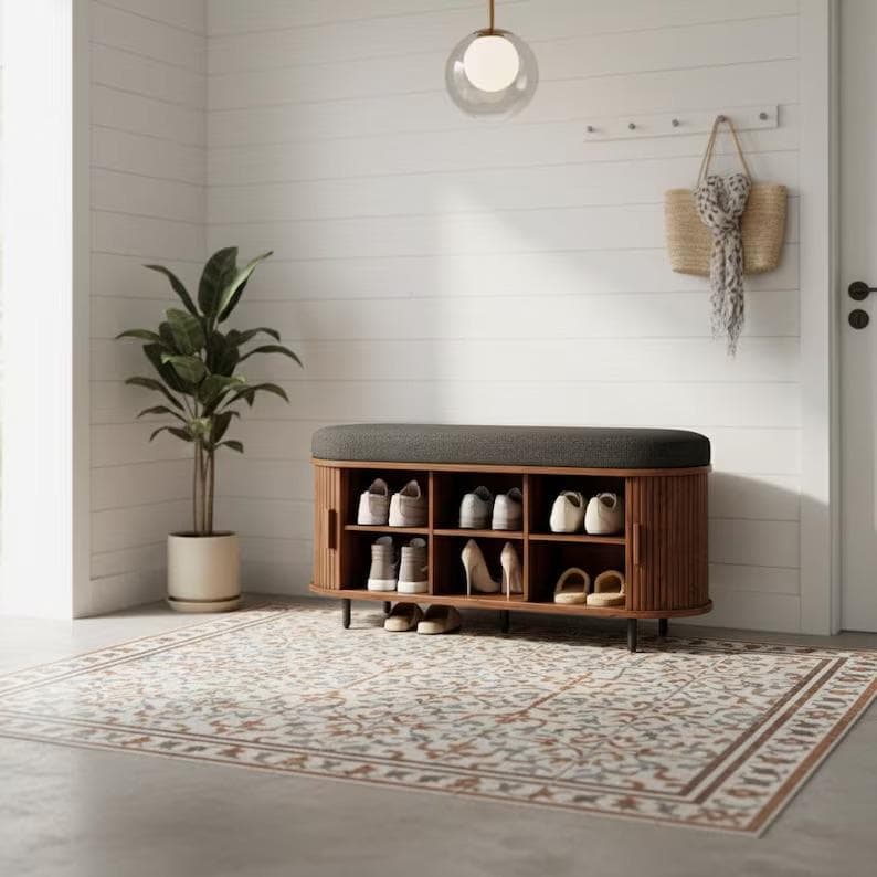 Modern Wooden Shoe Storage Bench with Padded Seat – 3-Tier Organizer Cabinet for Entryway