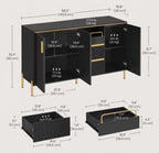 Modern Black & Gold Fluted Accent Cabinet with Storage Shelves and Double Doors