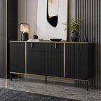 Modern Black & Gold Fluted Sideboard Cabinet