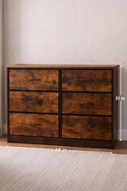 Rustic 6 Drawer Wooden Dresser | Vintage Industrial Storage Cabinet | Bedroom Sideboard Console