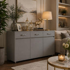 Modern Grey Buffet Sideboard Cabinet – 3 Doors, 3 Drawers, Kitchen Storage Cupboard