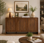 Arched Wood Sideboard Cabinet – Slatted Mid-Century Storage Buffet Console