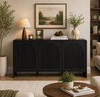 Arched Wood Sideboard Cabinet – Slatted Mid-Century Storage Buffet Console