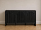 Arched Wood Sideboard Cabinet – Slatted Mid-Century Storage Buffet Console