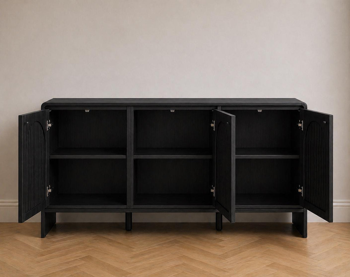 Arched Wood Sideboard Cabinet – Slatted Mid-Century Storage Buffet Console