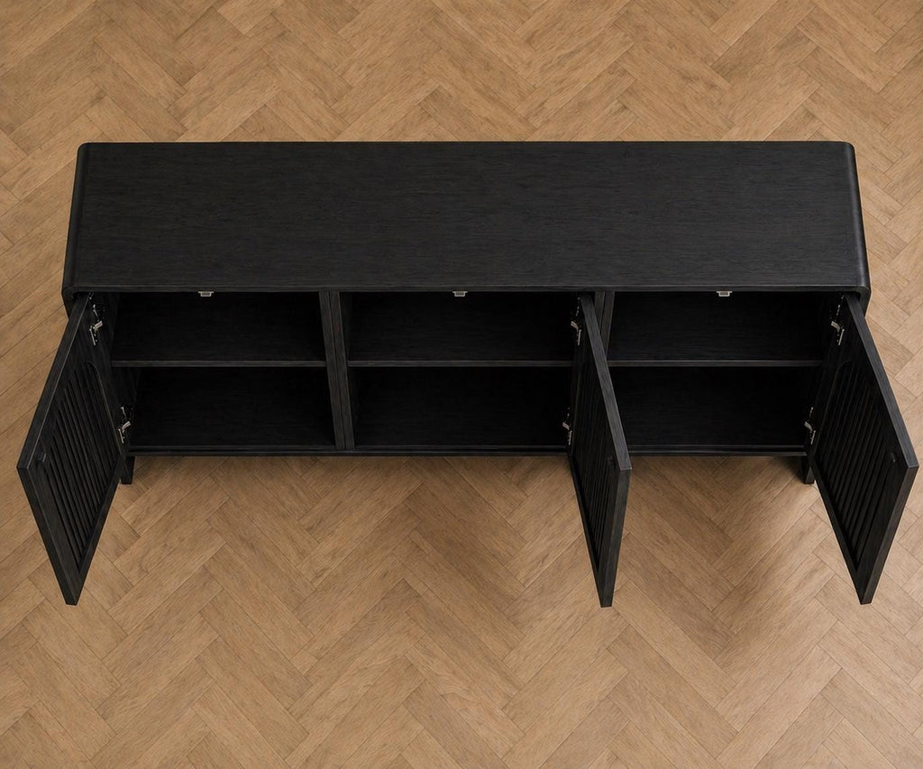 Arched Wood Sideboard Cabinet – Slatted Mid-Century Storage Buffet Console
