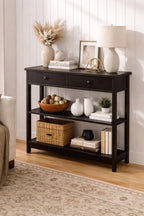 Modern Black Console Table with Storage Shelf & Drawers | Entryway / Living Room Wooden Cabinet