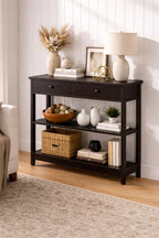 Modern Black Console Table with Storage Shelf & Drawers | Entryway / Living Room Wooden Cabinet