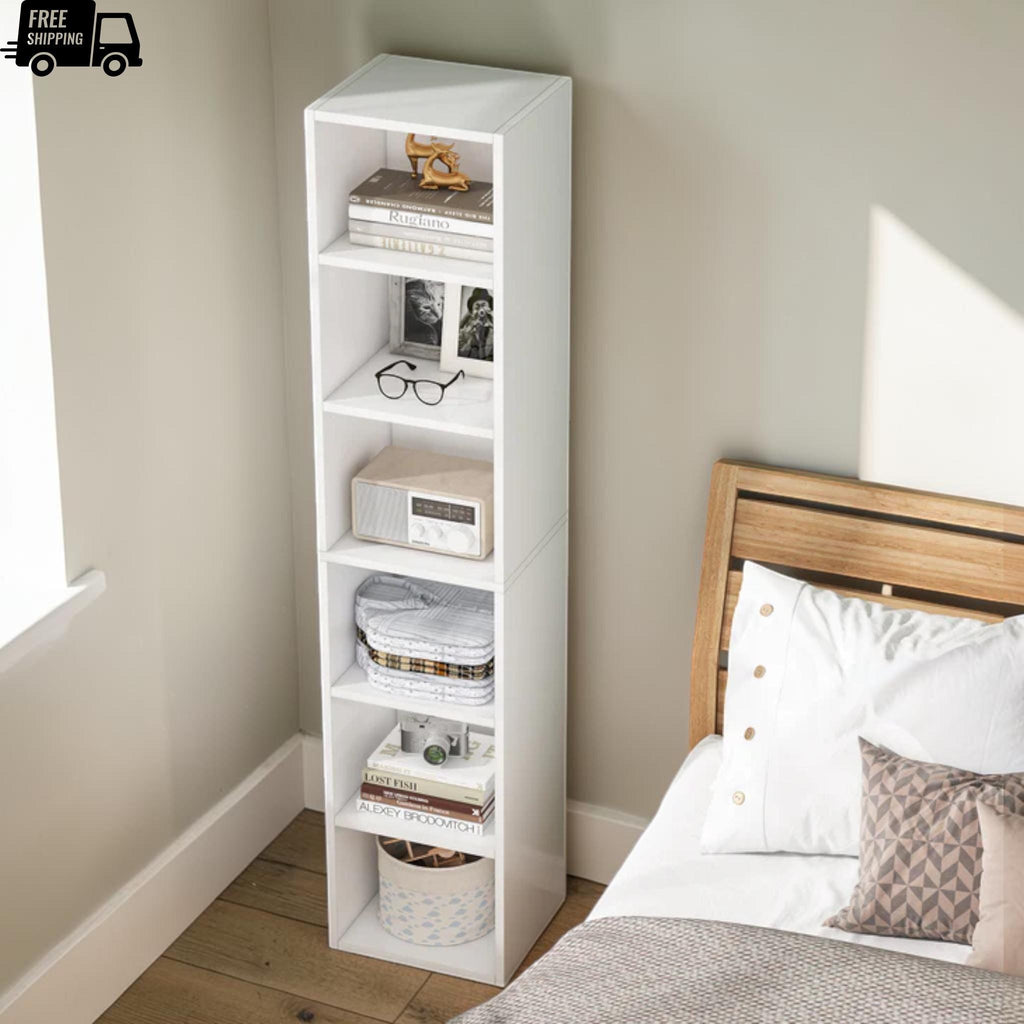 Corner Bookcase 6 Tier Narrow Display Shelf
