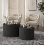 Modern Black Ribbed Drum Nesting Coffee Tables – Set of 2 Side Tables