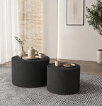 Modern Black Ribbed Drum Nesting Coffee Tables – Set of 2 Side Tables