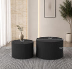 Modern Black Ribbed Drum Nesting Coffee Tables – Set of 2 Side Tables
