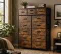 Modern Brown 14-Drawer Dresser Chest – 10 Large + 4 Small Storage Drawers with White Frame