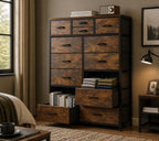 Modern Brown 14-Drawer Dresser Chest – 10 Large + 4 Small Storage Drawers with White Frame