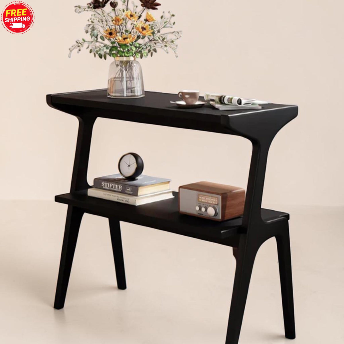 Solid Wood Slim End Table Shelf