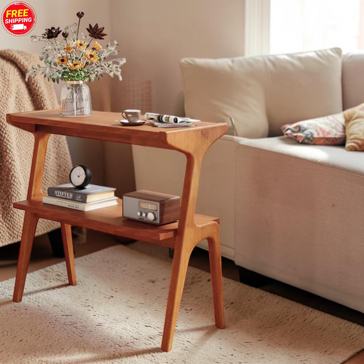 Solid Wood Slim End Table Shelf