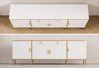 Modern Fluted Sideboard Buffet Cabinet 60'' – Storage Cabinet with Drawers & Adjustable Shelves Wooden Console Cabinet with Metal Legs