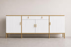 Modern Fluted Sideboard Buffet Cabinet 60'' – Storage Cabinet with Drawers & Adjustable Shelves Wooden Console Cabinet with Metal Legs
