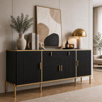 Modern Fluted Sideboard Buffet Cabinet 60'' – Storage Cabinet with Drawers & Adjustable Shelves Wooden Console Cabinet with Metal Legs