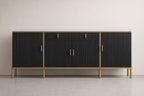 Modern Fluted Sideboard Buffet Cabinet 60'' – Storage Cabinet with Drawers & Adjustable Shelves Wooden Console Cabinet with Metal Legs