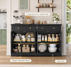 Modern Black Buffet Cabinet with Storage – 52.7” Kitchen Sideboard with Drawers & Adjustable Shelves, Coffee Bar Cabinet