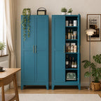 Brown 5-Tier Storage Cabinet with Gold Handles – Adjustable Shelves, Steel Frame Pantry
