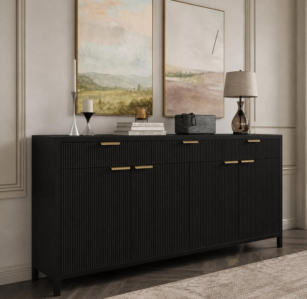 66-Inch Fluted Buffet Cabinet – Modern Storage Sideboard with Drawers, Adjustable Shelves