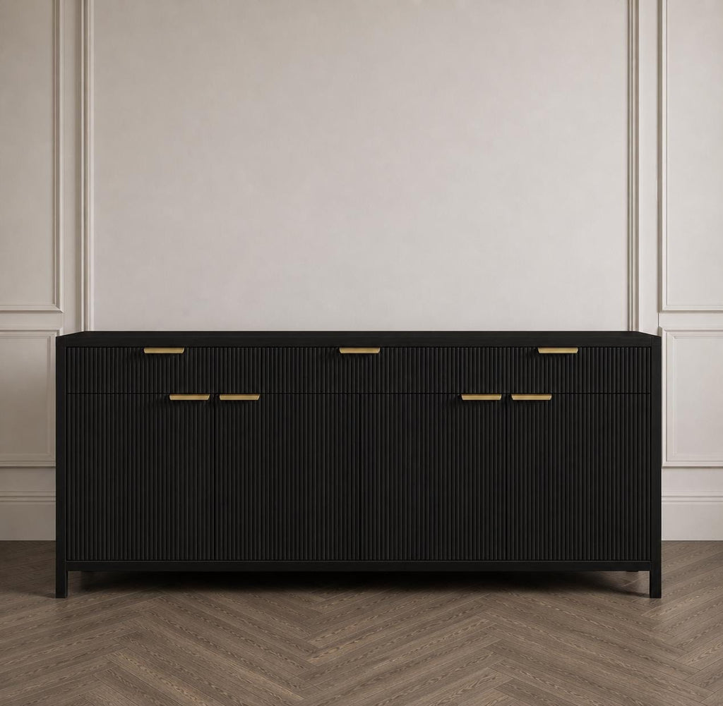 66-Inch Fluted Buffet Cabinet – Modern Storage Sideboard with Drawers, Adjustable Shelves