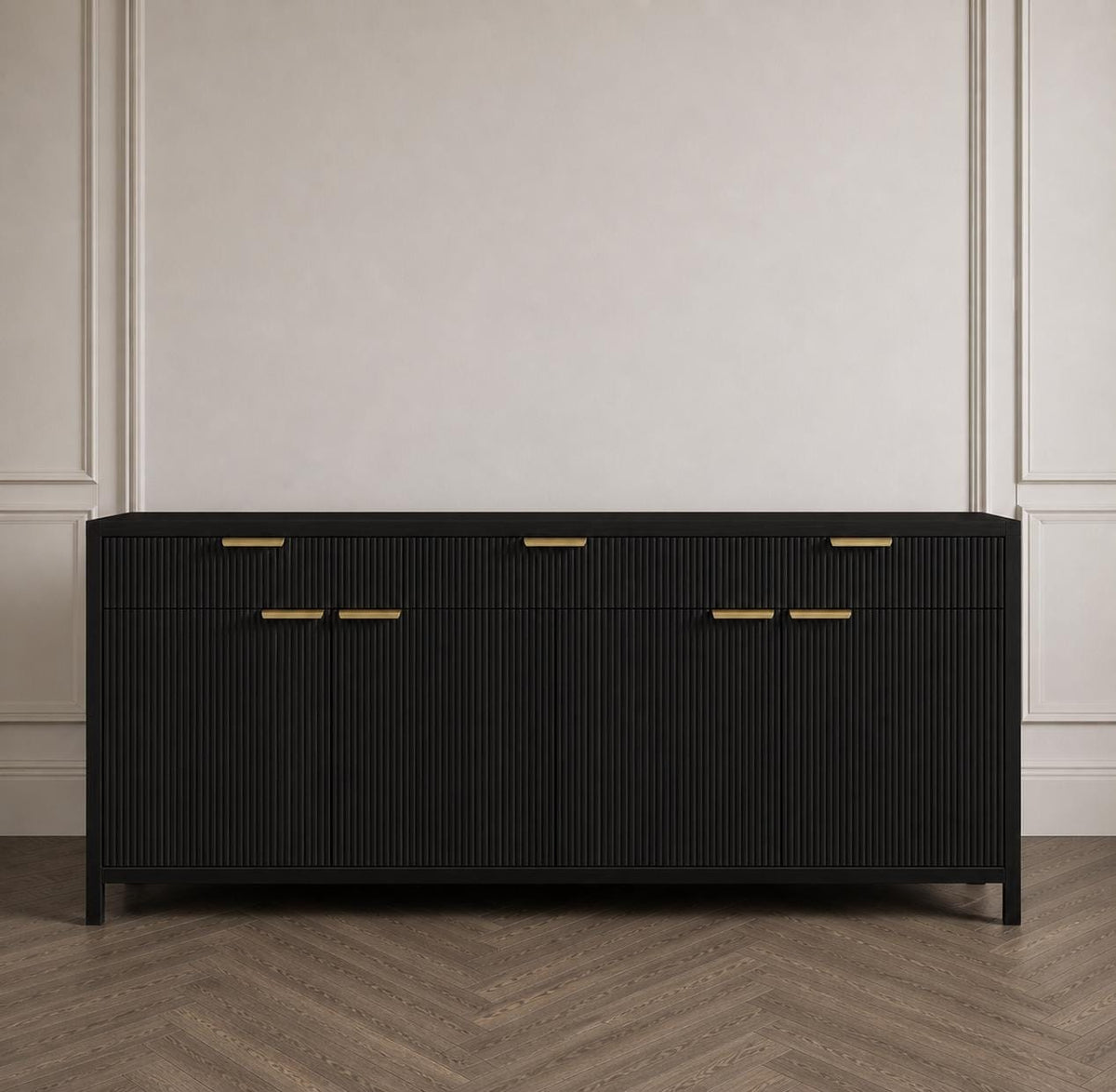66-Inch Fluted Buffet Cabinet – Modern Storage Sideboard with Drawers, Adjustable Shelves